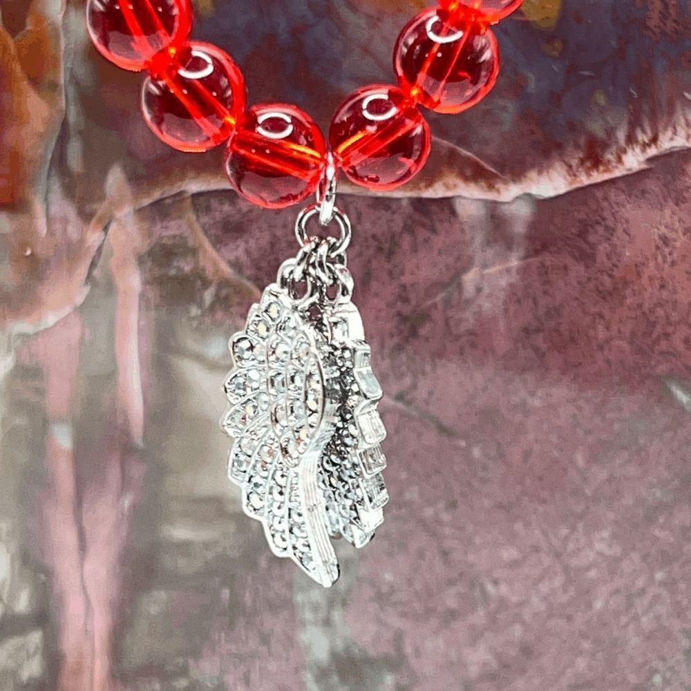 Kirks Folly Expect Miracles Angel Wing SIlver & Red Necklace